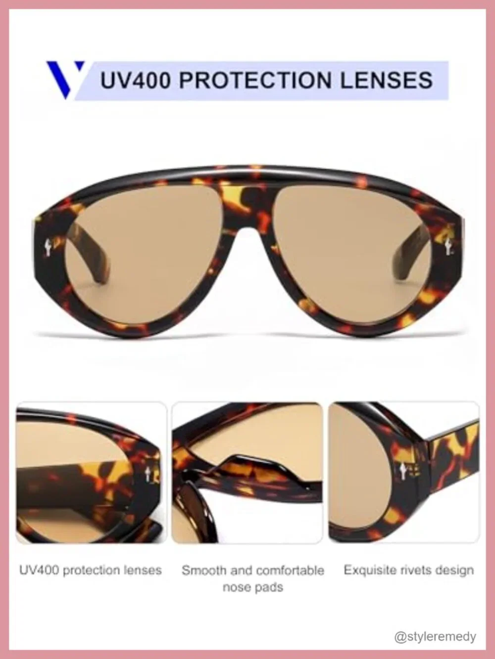 Oversized Retro Aviator Sunglasses UV400 Protection for Women Men